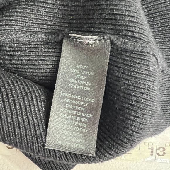 WHBM Sweater M Black Metallic Diamond 1/2 Sleeve Knit Top Silver‎ - Picture 7 of 8